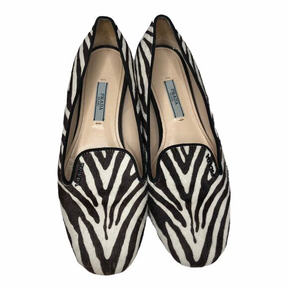 Prada Zebra Print Calf Hair Loafers - Picture 2 of 6